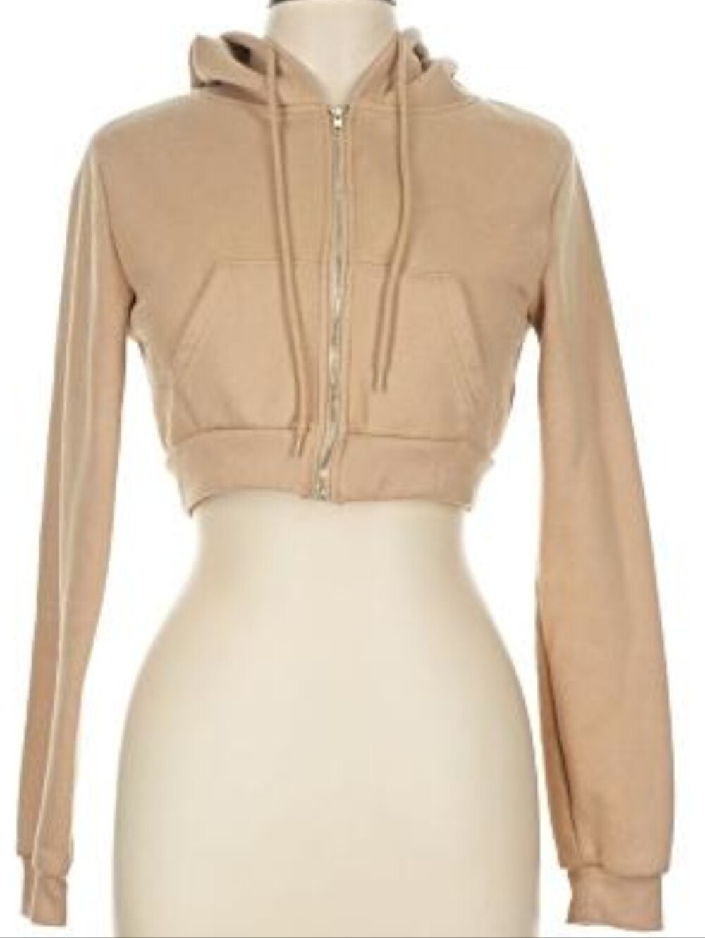 Refuge Athletics Med Tan Light Brown Zip Up Cropped Long Sleeved Hoodie Jacket